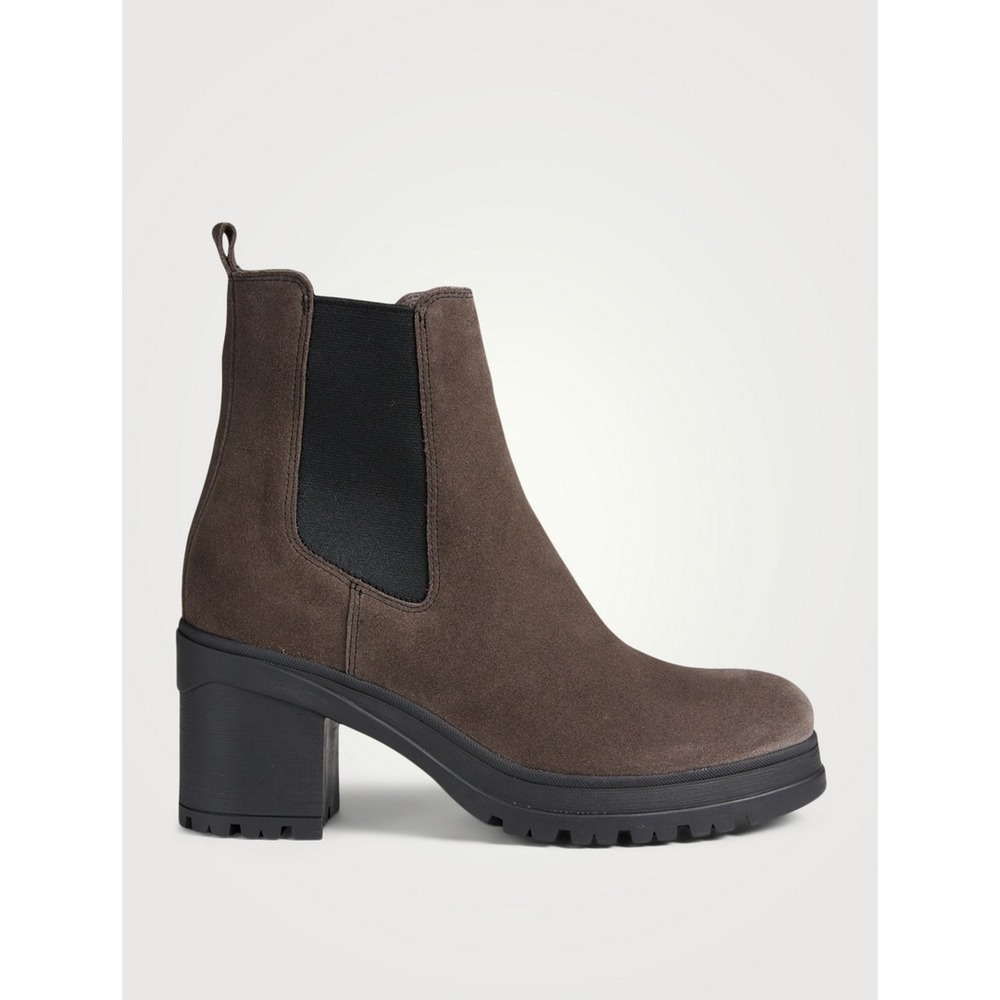 La Canadienne Womens Grey Suede Platform Chelsea Boots Lug Sole Block Heel 11 M
